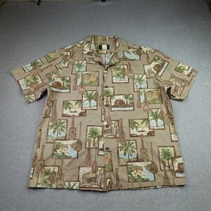 Hawaiian Reserve Collection Shirt Mens Large Brown Ukuleles Aloha Button Up